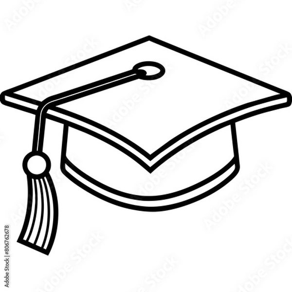 Fototapeta Gradutation Hat Line Art Vector Illustration
