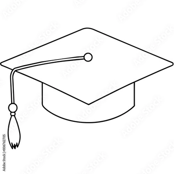 Obraz Gradutation Hat Line Art Vector Illustration