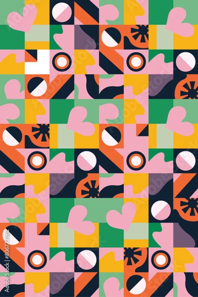 Obraz Geometric pattern pink hearts vector pattern seamless texture for packaging banner poster design elements