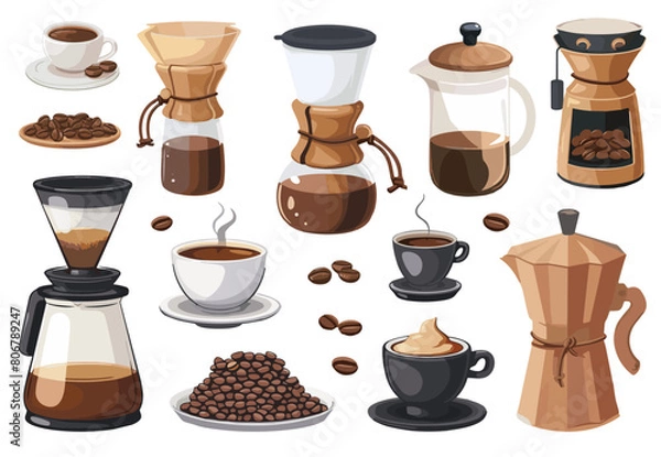 Fototapeta Coffe items set. Coffe machine. Turkish coffee. Coffe beans