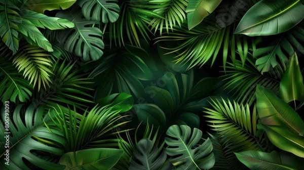 Fototapeta Creative Nature Layout Crafted From Tropical Leaves, Celebrating The Diversity And Abundance Of The Natural World, Cartoon Background