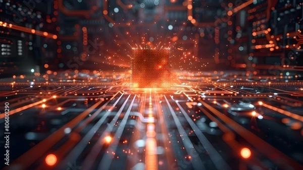 Fototapeta Quantum computing technology for advanced computing solutions and scientific advancements. Concept Quantum Computing, Advanced Technology, Scientific Research, Computing Solutions