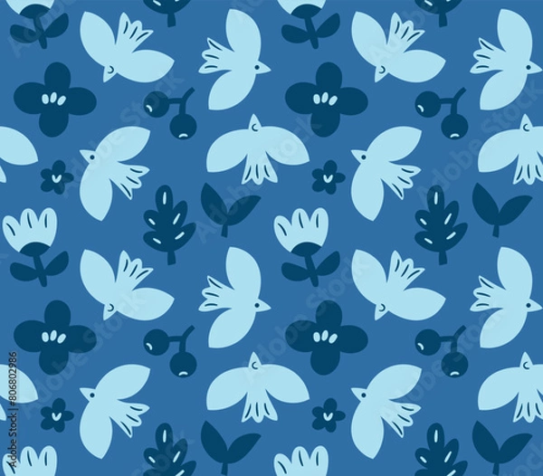 Fototapeta Seamless pattern with birds and flowers