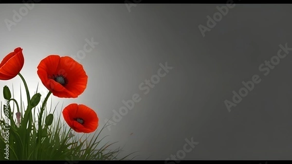 Fototapeta Illustration for anzac day with red poppy flowers and place for text. Generative AI 