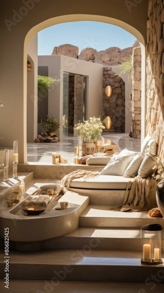 Obraz Modern luxury resort with stunning desert mountain views