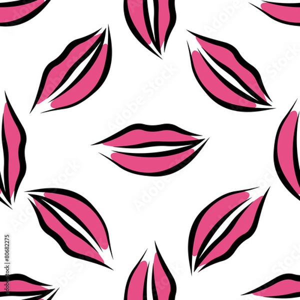 Fototapeta Lips with pink lipstick seamless pattern