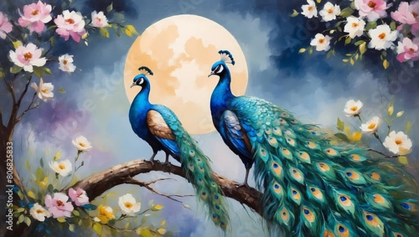 Fototapeta Oil painting on canvas. Artistic texture, paint doubs and smears grungy background, hand painted teal and beige colored pattern