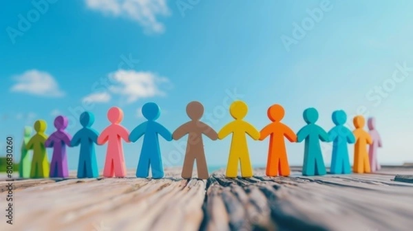 Obraz 人型のピクトグラムが手をつなぐ
