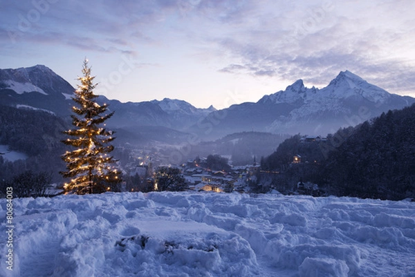 Obraz Choinka w Berchtesgaden przed górą Watzmann