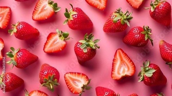 Obraz Vibrant Strawberry Slices Artfully Arranged on a Bright Background for a Captivating Food Photography Concept