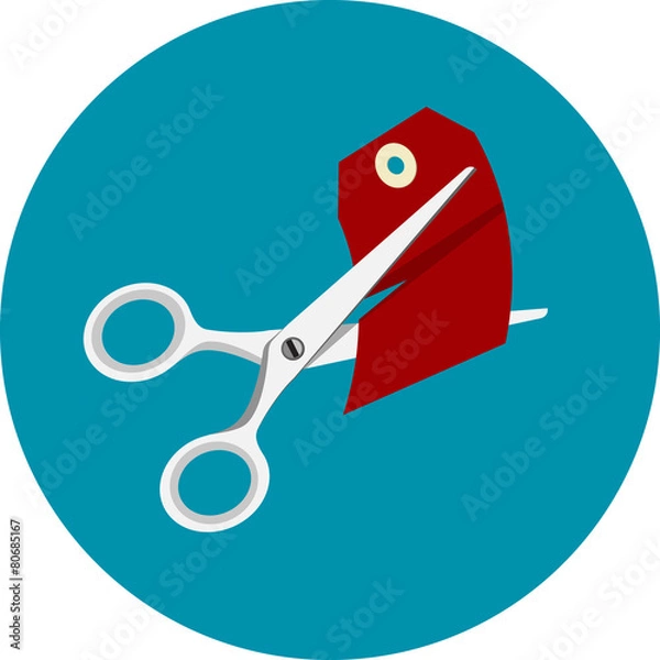 Fototapeta Scissors Cutting a Price Tag Flat Icon