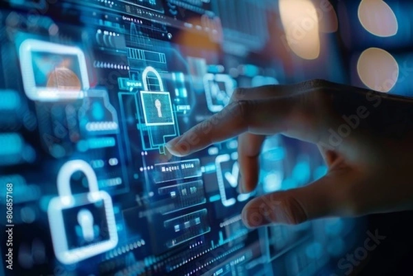 Obraz Bolster network security for businesses with HTTPS and padlock, utilizing API and OAuth to safeguard digital data privacy against malware.