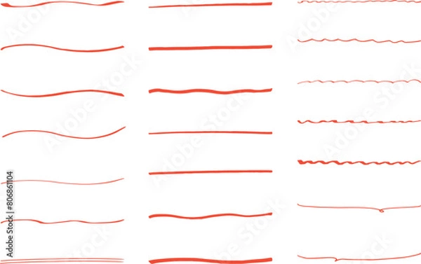 Fototapeta イラスト素材：ライン素材のあしらい　手書きのシンプルでかわいい罫線　赤. simple hand draw red borders