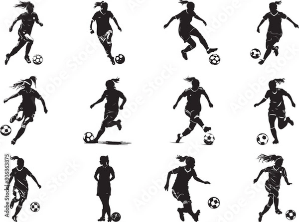 Obraz Female soccer play Silhouette Vector Illustration