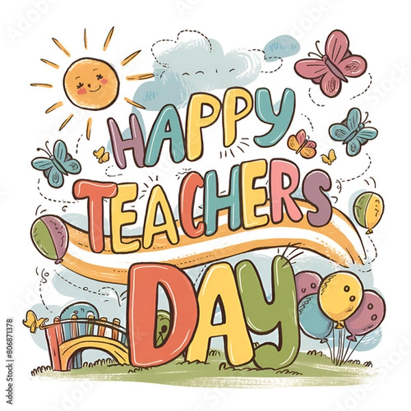 Fototapeta Happy Teacher's day Teacher's day typography concept as template for cards posters 