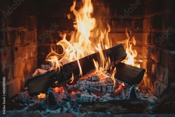 Obraz burning fireplace with crackling fire noise background 