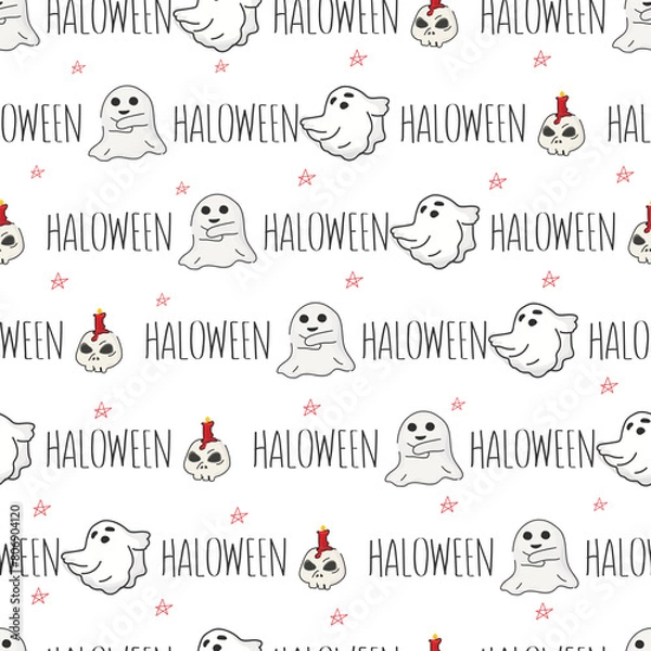 Fototapeta Halloween black white seamless pattern background.
