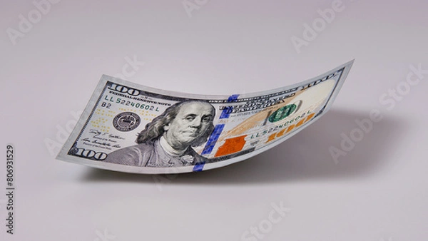 Obraz Single $100 Bill on Plain Background for Financial Concepts