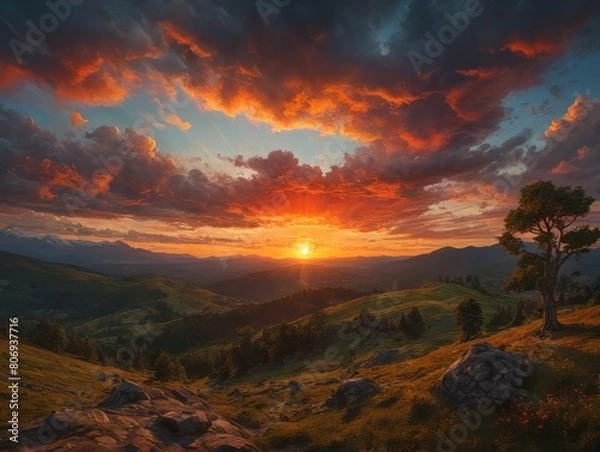 Fototapeta sunset in the mountains