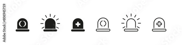 Fototapeta Alarm siren lamp icon set. Emergency lightbulb icons.