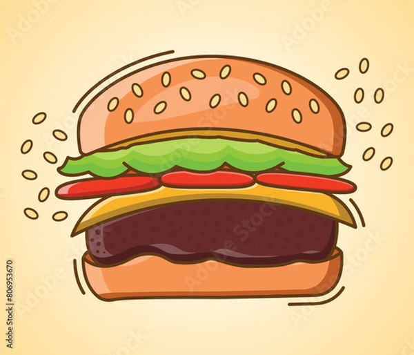Fototapeta Burger Hamburger Cheeseburger Vector Illustration 