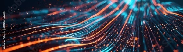 Fototapeta futuristic Visual digital data flow through fiber optic cables, abstract technology background.