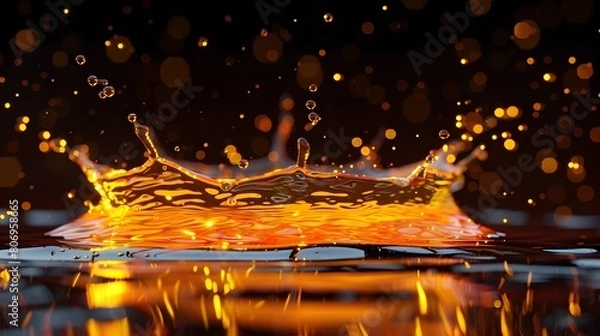 Fototapeta Vibrant Orange Water Splash on Dark Background Dynamic 3D Rendered Liquid Art