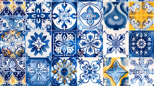 Obraz Traditional ornate portuguese tiles azulejos ,vector image