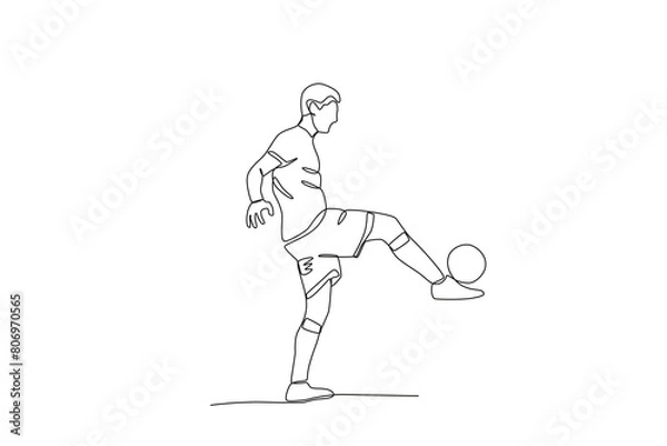 Obraz One continuous line drawing of young Football players are juggling the ball. Football freestyle sport concept. Single line draw design vector illustration
