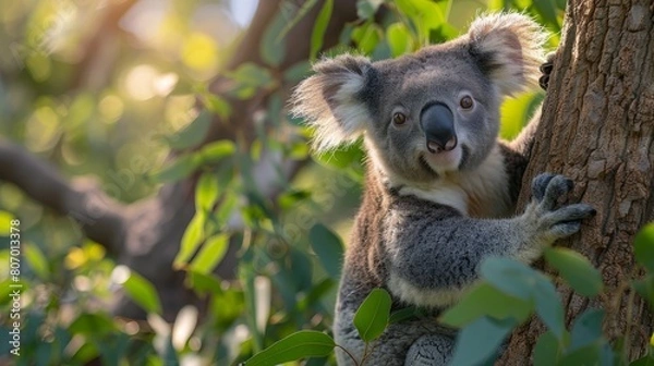 Fototapeta A koala is sitting on a tree branch