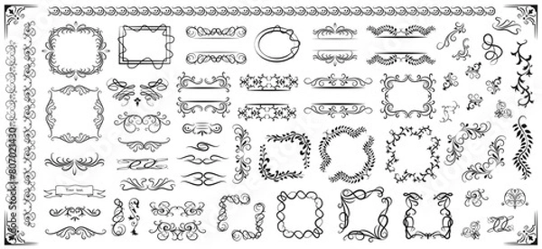Obraz Calligraphic design elements . Decorative swirls or scrolls, vintage frames , flourishes, labels and dividers. Retro vector illustration