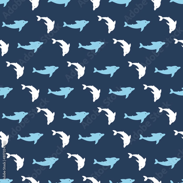 Fototapeta Ocean Blue Dance Seamless Dolphin Fish Pattern