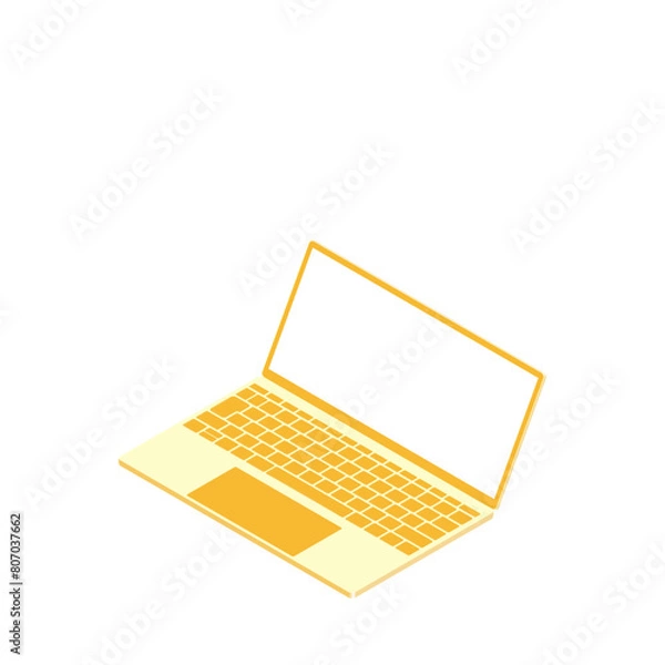 Fototapeta 白色画面のノートパソコン（16:9・アイソメ・左向き・自然な傾き・オレンジ・1台）