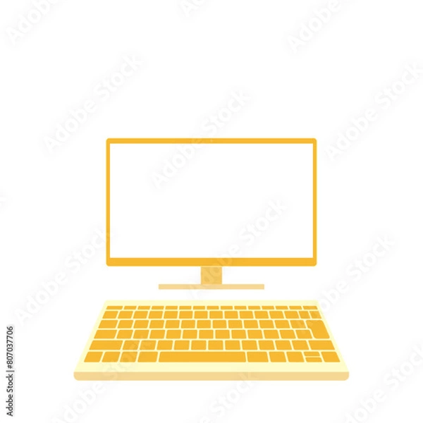 Fototapeta 白色画面のキーボード別のモニター（16:9・正面・オレンジ・1台）