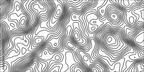 Fototapeta Abstract Black and White Line Contour Topography Pattern. Topographic Map wave curve lines banner background design. Paper Texture Imitation of a Geographical map shades .	