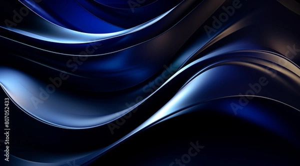 Fototapeta Sleek Blue and Black Fluid Wave Abstract Design