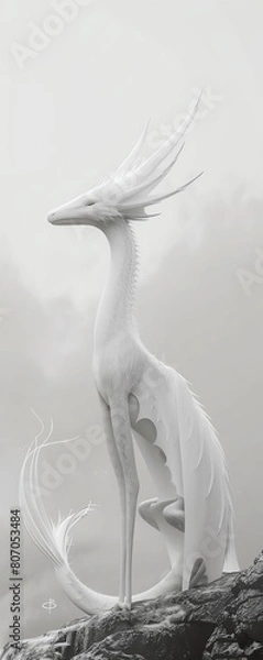 Fototapeta Experiment with unconventional camera angles to transform minimalist mystical creatures into a dramatic visual experience, emphasizing their ethereal nature in a photorealistic digital rendering