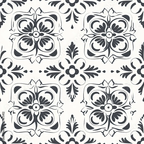 Fototapeta  seamless pattern with round frame with flowers