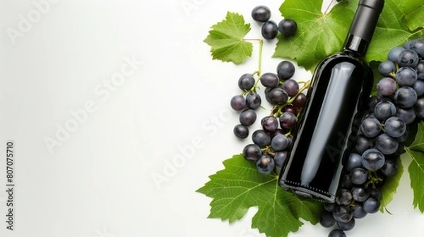 Obraz Elegant Wine Bottle with Fresh Grape Clusters