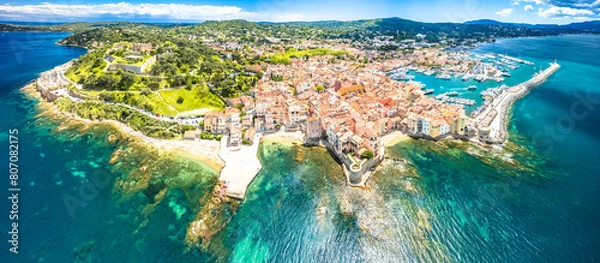 Obraz Saint Tropez village fortress and landscape aerial panoramic view, famous tourist destination on Cote d Azur