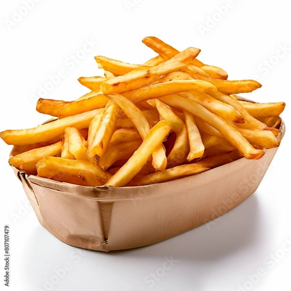 Obraz barquette de frites dores prtes manger isol,panier de frites,chip,fast,french,golden,lunch,restaurant,cardboard,recycling,break,holland,plastic,gold,oil,slice,unhealthy,junk,sauce,tomato,generate ai

