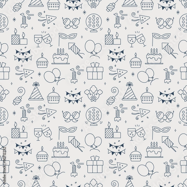 Fototapeta Birthday line icon pattern set