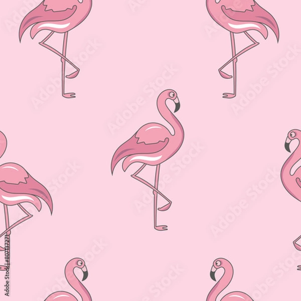 Obraz Seamless pattern with flamingo on pink background. 