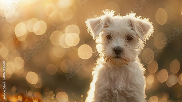 Obraz white puppy with bokeh background
