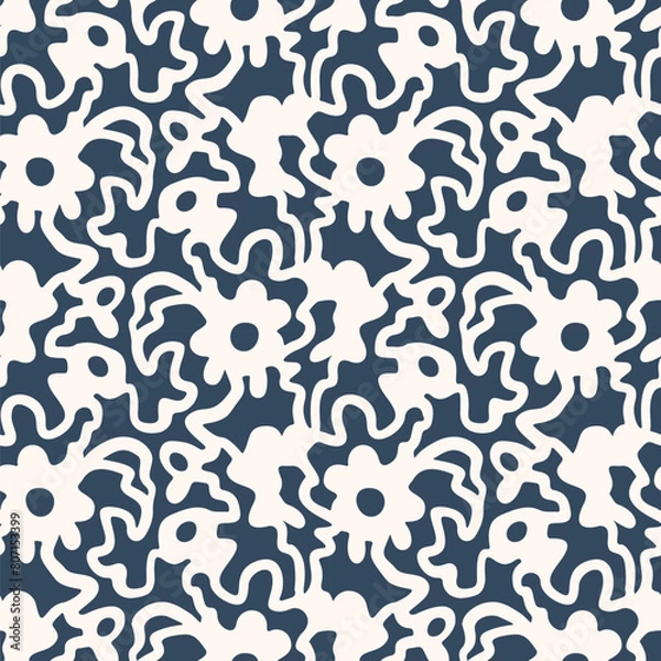 Fototapeta Black and white seamless pattern with flowers.  Vector