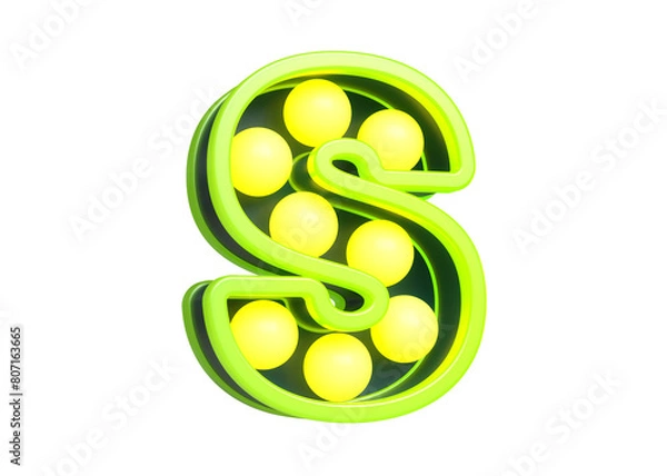 Fototapeta Light bulbs marquee font 3D letter S in green and yellow. High quality 3D rendering.