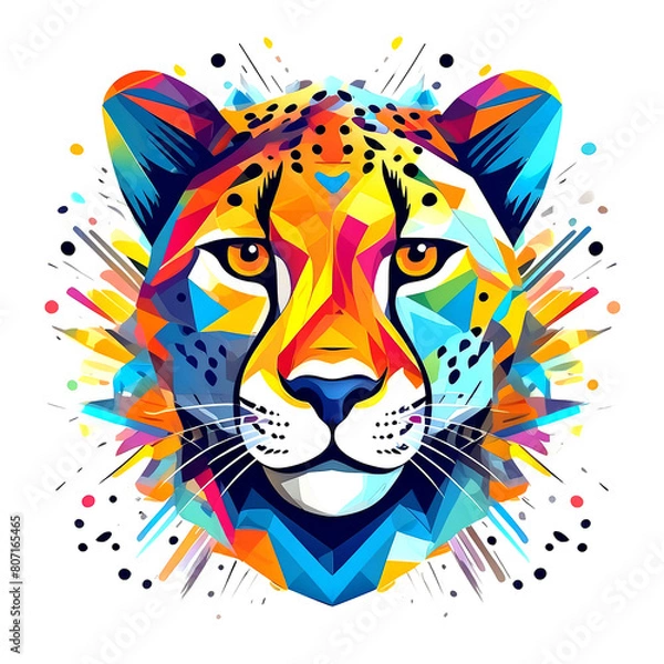Fototapeta abstract colorful cheetah head in pop art style isolated on white background