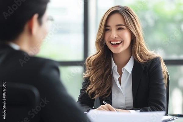 Obraz Smiling professional female hr having job interview