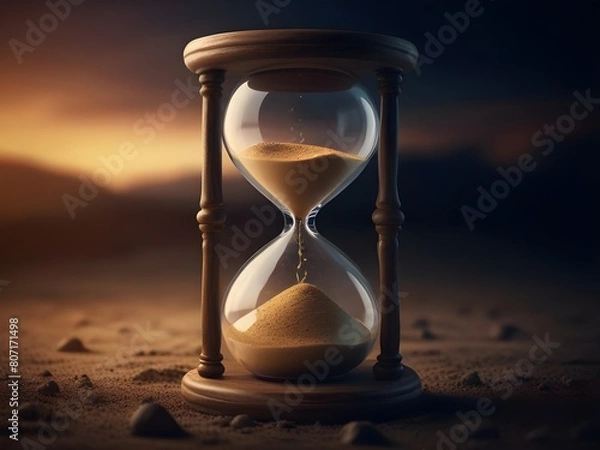 Fototapeta Hourglass, time is running, don't waste time, symbolizes that time passes quickly, universe background
