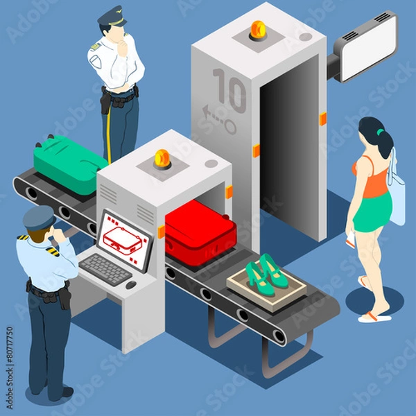 Obraz Airport Security Vector Isometric Scanner Police Luggage